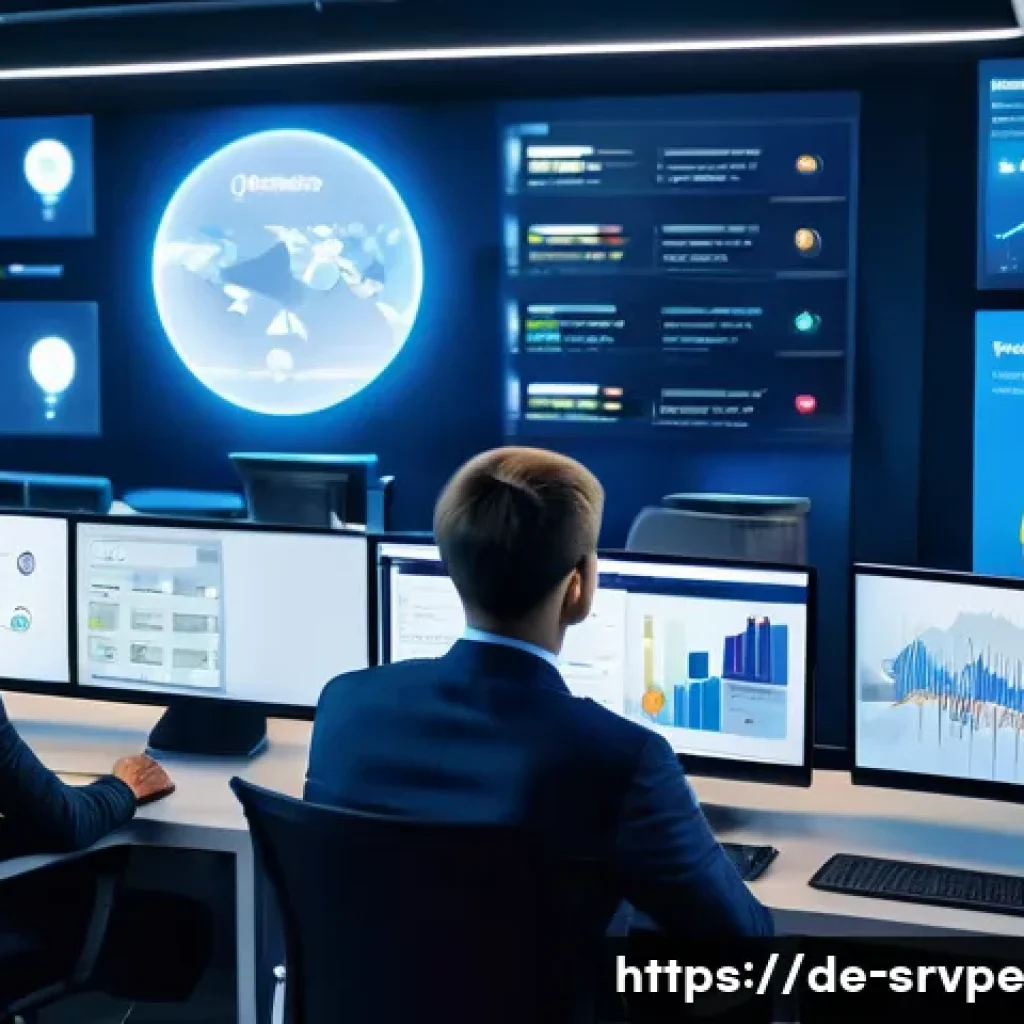 AI 상담사 서비스의 비용 효율성 - A modern German office environment showing a diverse team of professionals collaborating with AI-pow...