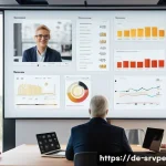 AI 상담사 서비스의 윤리적 이슈 - A modern digital consultation scene in a sleek German office setting, showing a professional AI advi...