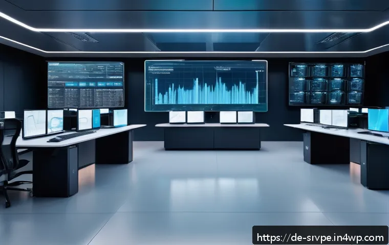 AI 상담사 서비스의 정보 보호 수단 - A futuristic digital control room with multiple transparent holographic screens displaying encryptio...