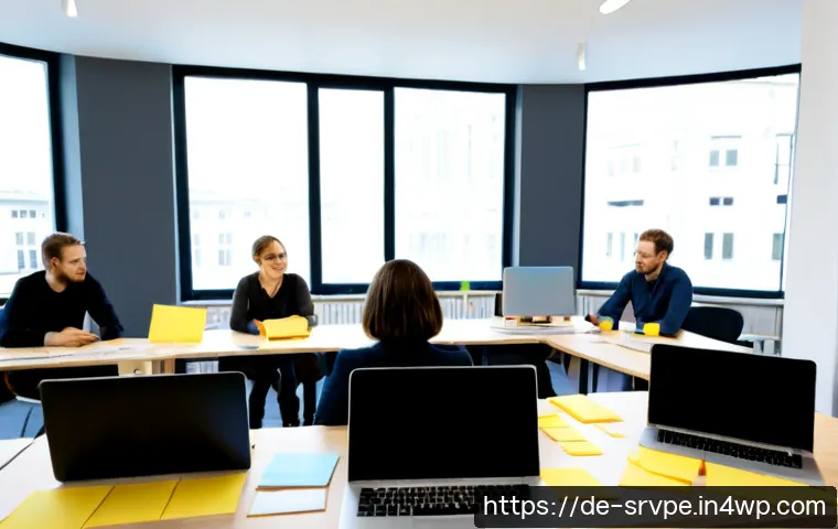 Home 17 AI 상담사 서비스의 민첩한 개발 방법론 - Photorealistic modern German software team using an agile methodology to develop an AI customer serv...